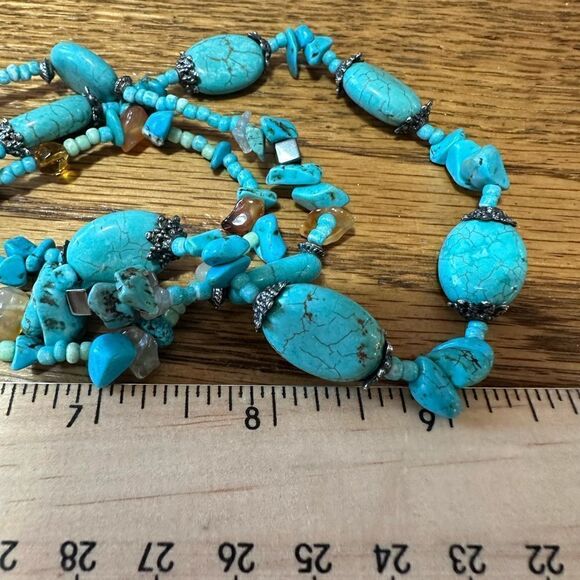 Handcrafted Blue Multi Strand Turquoise Necklace & Earrings Set - Picture 2 of 2